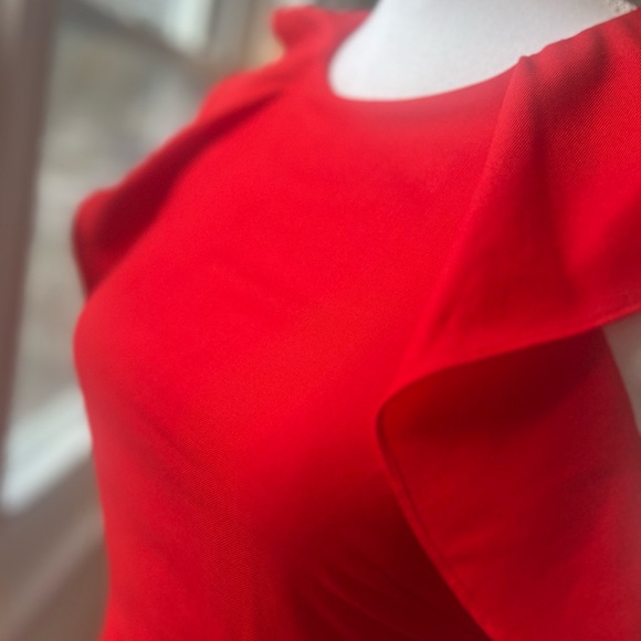 J. CREW Ruffled Short Shoulder Sleeve Midi Red Dress - Picture 3 of 13